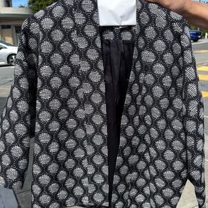H&M Black and White Textured Open-Front Jacket